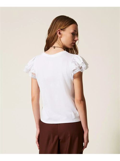 T-shirt regular con pizzo TWINSET | TT2064/00001